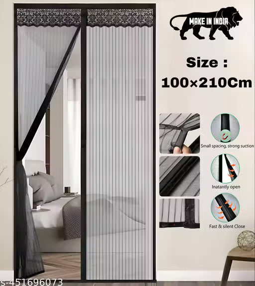Magnetic Mosquito Door Net – Self-Closing Full Coverage Mesh Curtain, Black (210x100cm)