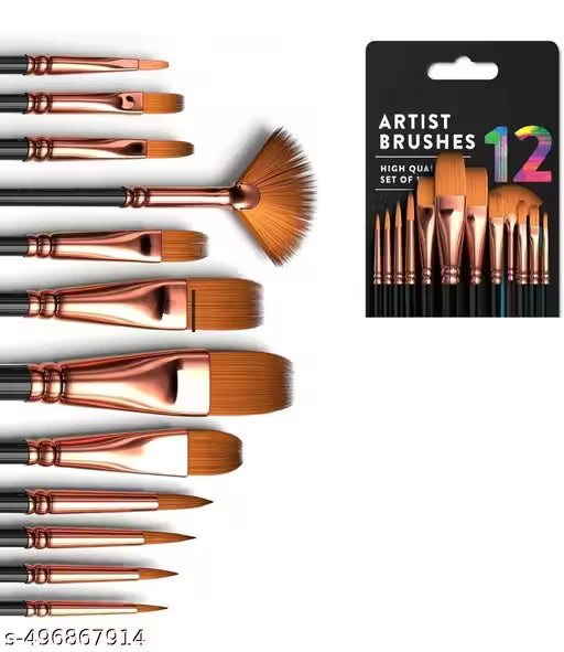 Premium 12-Pack Painting Brushes Set – Reusable, Lint-Free Art Craft Brushes with Ergonomic Wooden Handles for Kids, Students & Professionals
