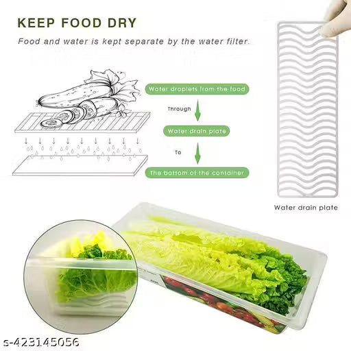 Premium Stackable Fridge Storage Containers (6-Piece Set) – 1500ML Fresh-Keeping Organizers with Water Filter Drain Plate