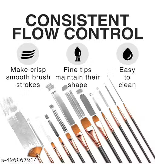 Premium 12-Pack Painting Brushes Set – Reusable, Lint-Free Art Craft Brushes with Ergonomic Wooden Handles for Kids, Students & Professionals