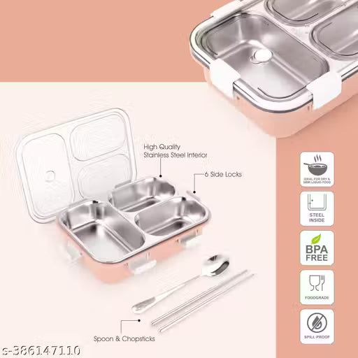 Premium Leakproof Stainless Steel Bento Lunch Box – Insulated 3-Compartment Meal Prep Container with Spoon & Chopsticks