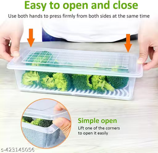 Premium Stackable Fridge Storage Containers (6-Piece Set) – 1500ML Fresh-Keeping Organizers with Water Filter Drain Plate