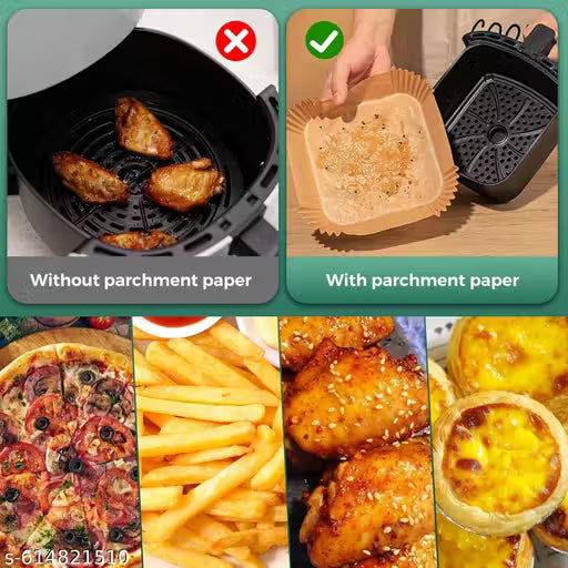 Premium Disposable Air Fryer Paper Liners (100 Pcs Pack) – Non-Stick, Oil-Proof Parchment Paper for Baking, Roasting & Microwave