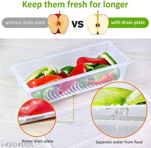 Premium Stackable Fridge Storage Containers (6-Piece Set) – 1500ML Fresh-Keeping Organizers with Water Filter Drain Plate