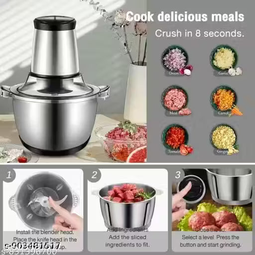 Electric Meat Grinder Machine for Kitchen – 2 Litre Food Processor with Stainless Steel Bowl Big Capacity – 2 Speed Mode Chopper Vegetable, Onion, Minced Home Use ( 250 W)